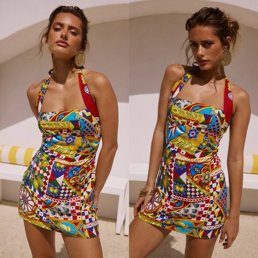 *24 HOUR SALE* Amalfi Printed Halter Mini Dress - Picture 3 of 9